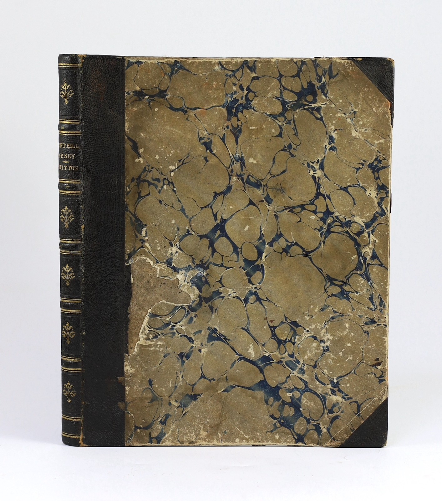 SOMERSET: Britton, John - Graphical and Literary Illustrations of Fonthill Abbey, 4to, half calf, with engraved title and 1 only plates, 2 of the hand-coloured, front fly leaf, frontis and title stained, London, 1823, bo